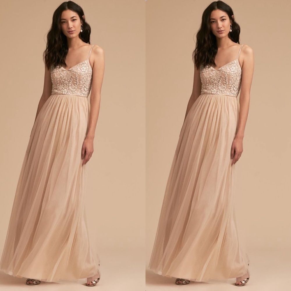 BHLDN Beige Maxi Dress with Embellished Bodice